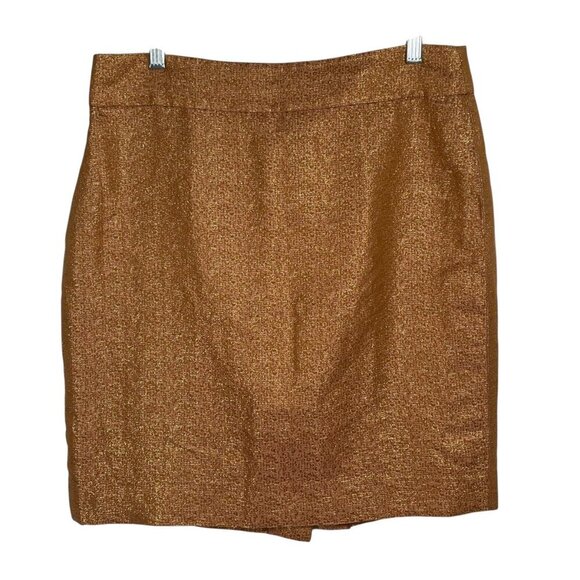 J.Crew Rose Gold Metallic Silk Pencil Skirt Sz 12 Lined Textured Shimmer Evening - Picture 11 of 12